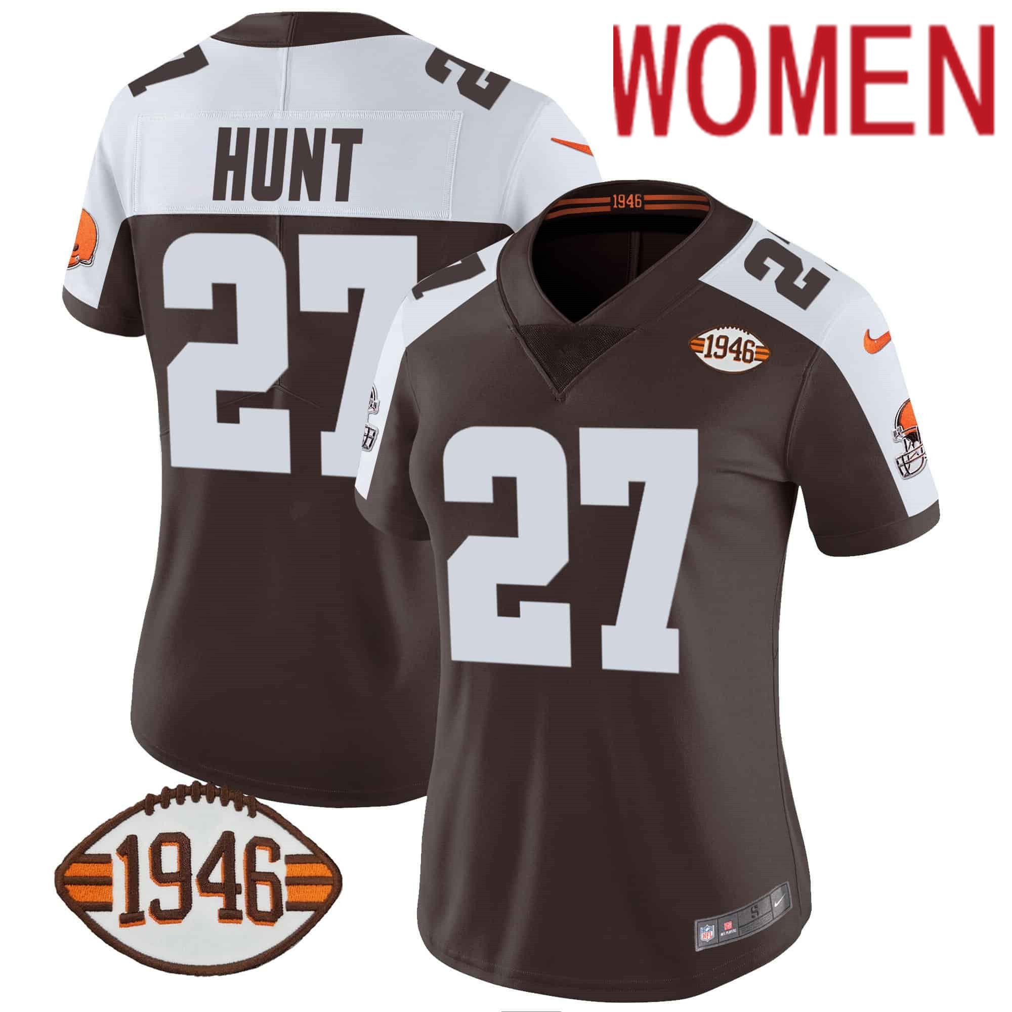 Women Cleveland Browns 27 Hunt Brown 1946 75th Anniversary Patch 2024 Nike NFL Jersey